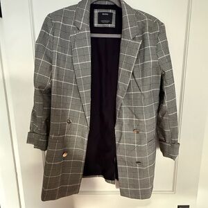 Bershka Black and Gray Glen Plaid Blazer